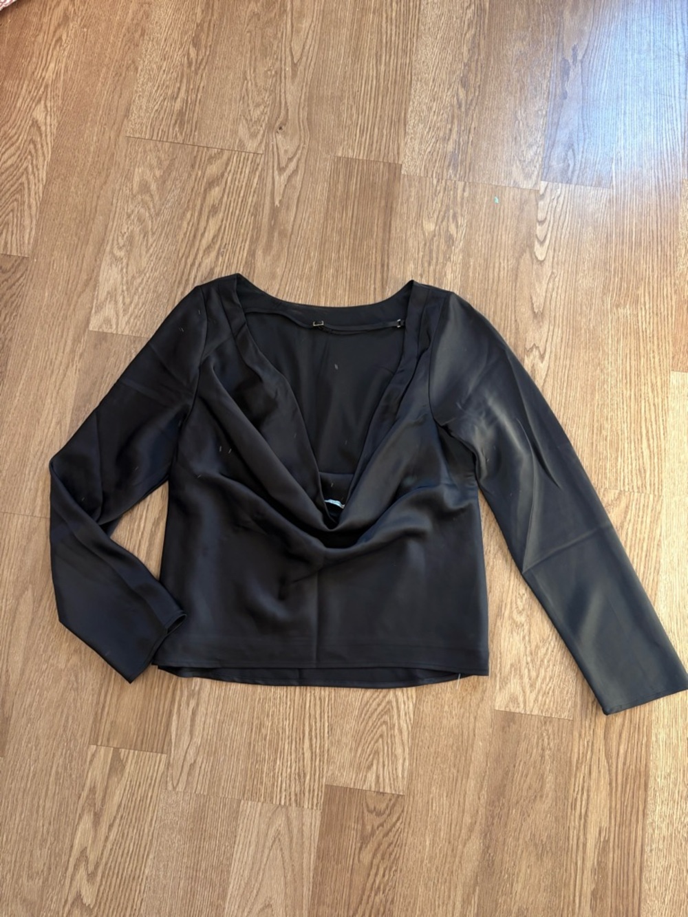 Abercrombie & Fitch Black Draped Back Long-Sleeve Blouse